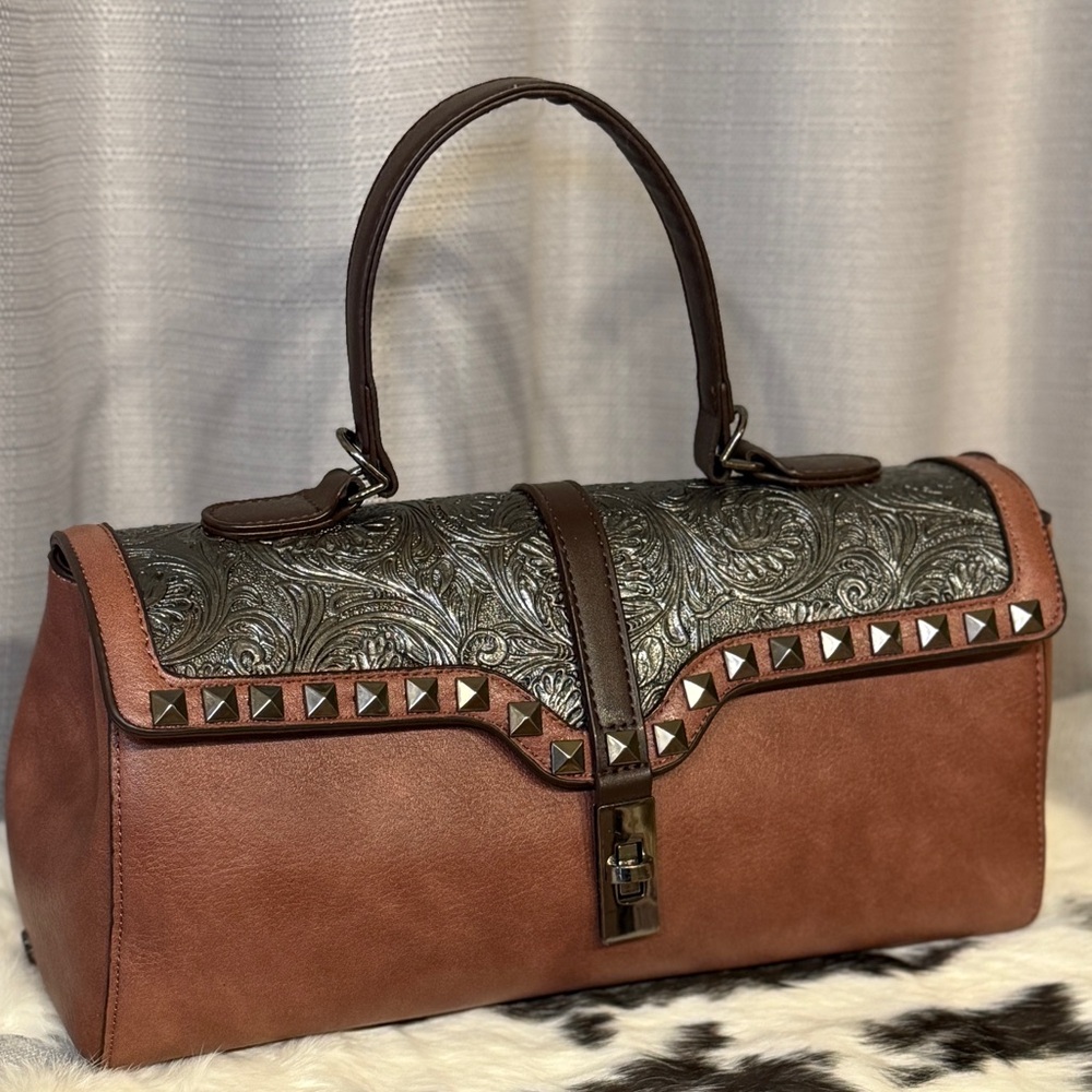 👜 Western-Inspired Top Handle Satchel 🖤 Studded Custom Details!